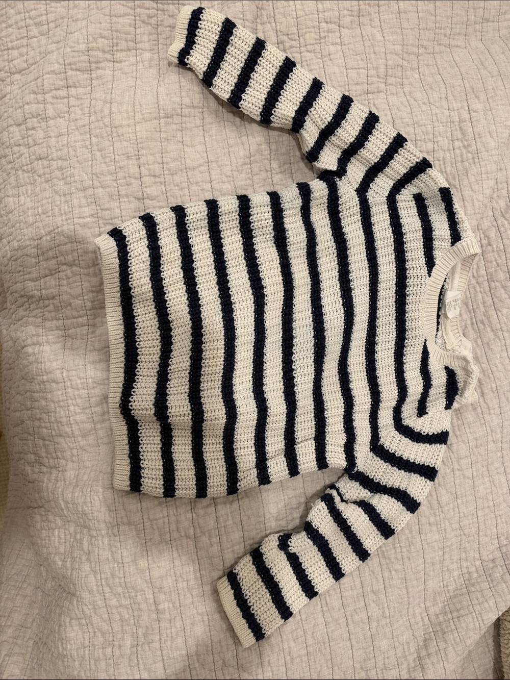 H&M Cream and Navy Striped Crewneck Sweater